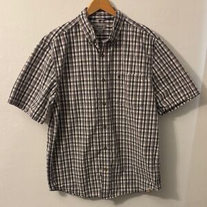 Carhartt Men's Checkered Button Down Short Sleeve Shirt Black Gray White Large